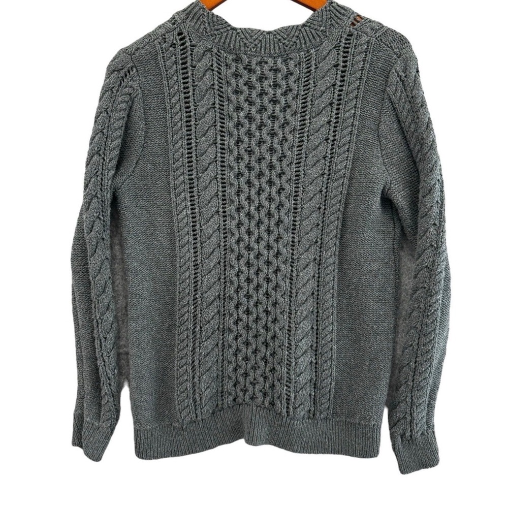 Banana Republic Sweater Womens Size M Grey Cable Knit Pointelle Crew Neck Top